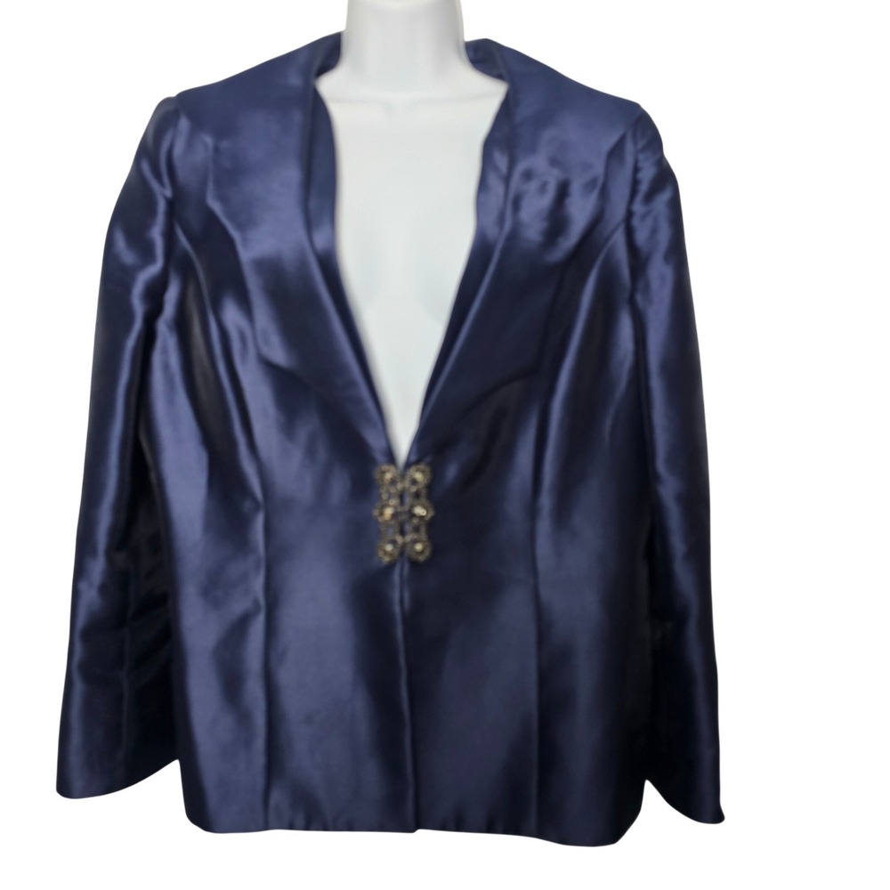 Lily & Taylor Sapphire Collection 16 Navy Church Evening Jeweled Clasp Jacket